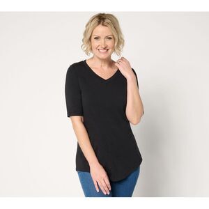 Denim & Co. Women's Top Petite PXL Essentials Pet Favorite Jersey Black A640767